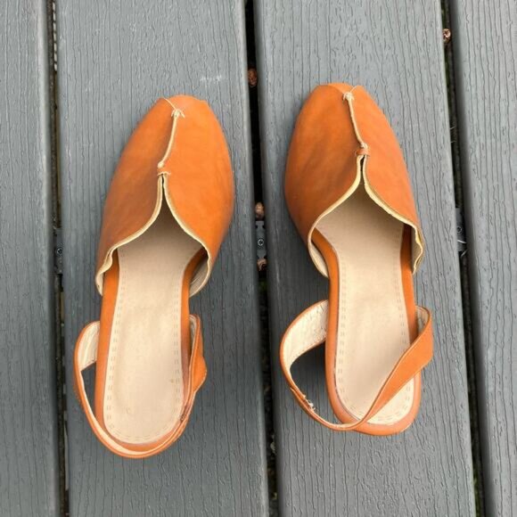 Tan peep toe chunky block slingback heels size 7.5 New With Defects - Picture 4 of 10